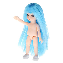 Belle Poupée Fille Articulée 16cm Corps Nu Cheveux Bleus Avec Frange