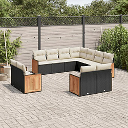 vidaXL Salon de jardin 11 pcs avec coussins noir résine tressée 