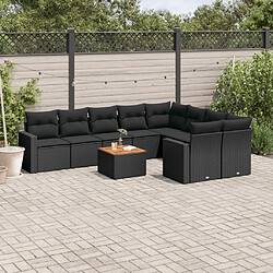 vidaXL Salon de jardin 10 pcs avec coussins noir résine tressée