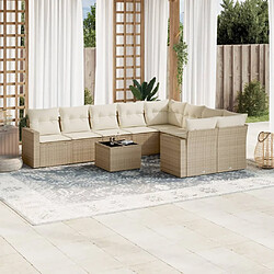 vidaXL Salon de jardin avec coussins 10 pcs beige résine tressée