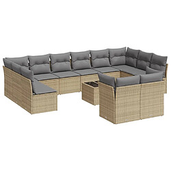 vidaXL Salon de jardin avec coussins 13 pcs beige résine tressée