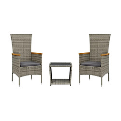 Maison Chic Ensemble à manger d'extérieur 3 pcs avec coussins,Salon de jardin gris résine tressée -GKD609090