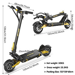 Trottinette Électrique Pliable iENYRID ES30 Scooter électrique 2*1200W Autonomie 70km,Vitesse maximale de 60 km/h-or pas cher