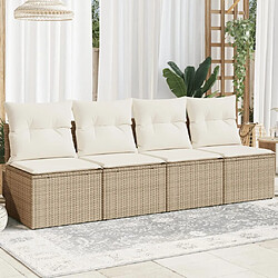 vidaXL Canapé de jardin avec coussins 4 places beige résine tressée