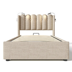 Sweiko Lit coffre 90x200 cm Lit simple rembourré Tête de lit Espace de rangement Cadre de lit Lit d'adolescen Beige