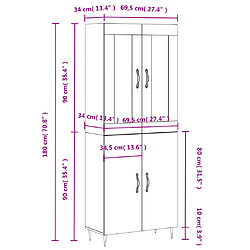 vidaXL Buffet haut Blanc brillant 69,5x34x180 cm Bois d'ingénierie pas cher