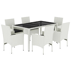 vidaXL Ensemble à manger de jardin et coussins 7 pcs blanc rotin verre