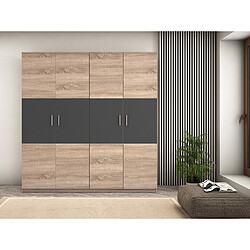 Pegane Armoire, meuble de rangement coloris Chêne cambrian/graphite - Longueur 200 x Profondeur 56 x Hauteur 206 cm 