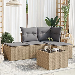 vidaXL Salon de jardin avec coussins 5 pcs beige résine tressée 