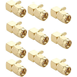 Wewoo Pour RG174 / RG316 / or RG179 Câble 10 PCS plaqué SMA Mâle Plug 90 degrés angle droit RF Connecteur Adaptateur