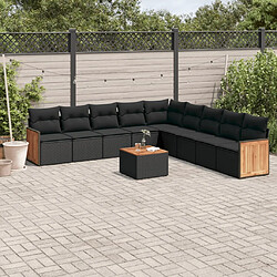 vidaXL Salon de jardin 10 pcs avec coussins noir résine tressée