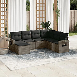 vidaXL Salon de jardin avec coussins 7 pcs gris résine tressée 