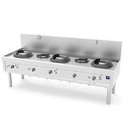 Plan de Cuisson Wok à Gaz Avec 3 Brûleurs 27,5 Kw + 2 Brûleurs Soupe 9,2 Kw, 2 Robinets Pour L'Eau - Mastro 