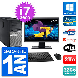 PC Tour Dell 9010 Ecran 22" Intel i7-2600 RAM 32Go Disque 2To Windows 10 Wifi · Occasion 