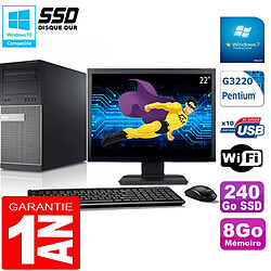 PC Tour DELL 9020 Intel G3220 Ram 8Go Disque 240 Go SSD Wifi W7 Ecran 22" · Occasion 