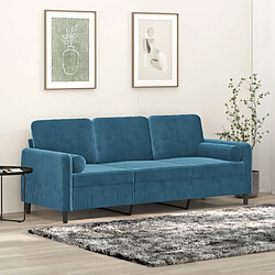 vidaXL Canapé 3 places avec oreillers décoratifs bleu 180 cm velours