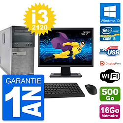 PC Tour Dell 990 Ecran 27" Intel i3-2120 RAM 16Go Disque 500Go Windows 10 Wifi - Occasion