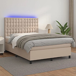 Sommier à lattes LED,Cadre à lattes de lit avec matelas pour Adulte Cappuccino 140x200 cm -MN54687