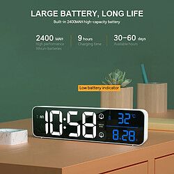 Réveil LED Intelligent Snooze Thermomètre Affichage Décor De Bureau 2000mAh Blanc pas cher