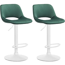 Decoshop26 Tabourets de bar chaises haute x2 avec repose-pieds en velours vert piètement métallique blanc 10_0004088 