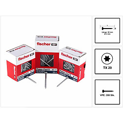 Fischer Vis pour panneaux de particules Power-Fast II FPF II 4.0x30 mm - 200 pièces (670237) Tête cylindrique + Filetage complet Torx, zinguée, passivée bleue