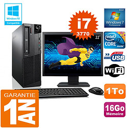 PC Lenovo M92p SFF Core I7-3770 Ram 16Go Disque 1 To Wifi W7 Ecran 22" - Occasion