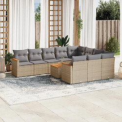 vidaXL Salon de jardin et coussins 11 pcs mélange beige résine tressée 