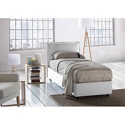 Autrement Talamo Italia Veronica lit simple avec conteneur, Made in Italy, en tissu amovible, 80x200 cm, avec ouverture frontale, Blanc, avec matelas inclus.