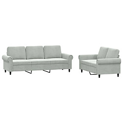 Maison Chic Ensemble de canapés 2 pcs avec coussins, Canapé droit Sofa pour Salon Gris clair Velours -GKD925255