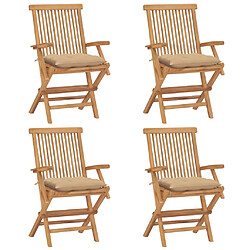 vidaXL Chaises de jardin et coussins beige lot de 4 Bois teck massif