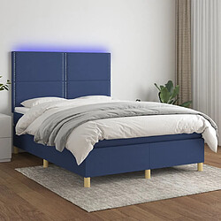 vidaXL Sommier à lattes de lit et matelas et LED Bleu 140x200 cm Tissu