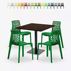 Grand Soleil Ensemble Table Bois Métal Horeca 90x90cm 4 Chaises Design Empilables Dustin Restaurant Bar - Vert