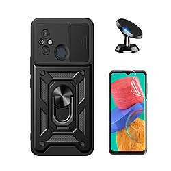 Kit Film de Hydrogel Étui Complète Devant + Coque Magnetic Military Defender Slide Window Anti-Impact + SuppOrt Magnétique Phonecare pour Xiaomi Poco C55 - Noir 