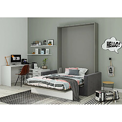 Avis Inside 75 Armoire lit escamotable DJUKE SOFA gris bandeau blanc mat canapé gris 140*200 cm