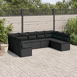 vidaXL Salon de jardin 9 pcs avec coussins noir résine tressée 