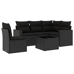 vidaXL Salon de jardin 6 pcs avec coussins noir résine tressée