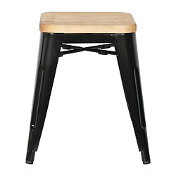 Tabourets Bistro Bas en Acier Noir avec Assise en Bois - Lot de 4 - Bolero