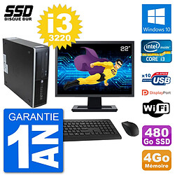 PC HP 8300 Elite SFF Ecran 22" Intel i3-3220 RAM 4Go SSD 480Go Windows 10 Wifi - Occasion