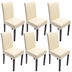 Mendler Lot de 6 chaises de séjour Littau ~ cuir reconstitué crème, pieds foncés