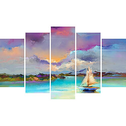 HOMEMANIA Tableau Mer - Décoration murale, nature et paysages - 5 pièces - pour Salon, Chambre - Multicolore en Bois de Pin, Polyester, 100 x 3 x 60 cm