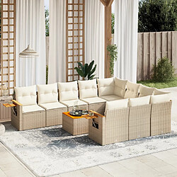 vidaXL Salon de jardin 11 pcs avec coussins beige résine tressée 