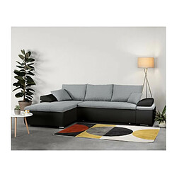 Canapé d'angle réversible convertible 3 places+Coffre - Simili noir et tissu gris - L 274 x P 184 cm - CELINA - Fabriqué en U