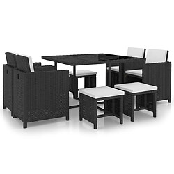 Maison Chic Salon de jardin encastrable 9 pcs et coussins - Ensemble table et chaises d'extérieur - Salon/Mobilier de jardin classique Résine tressée Noir -MN91000