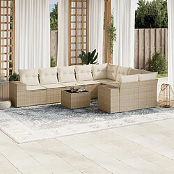 vidaXL Salon de jardin avec coussins 10 pcs beige résine tressée