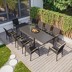 Avril Paris Table de jardin extensible aluminium 135/270cm + 10 fauteuils empilables textilène Gris Anthracite - LAZARE 10