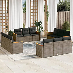 Maison Chic Salon de jardin avec coussins 12 pcs, Ensemble Tables et chaises de jardin, gris résine tressée -GKD418537