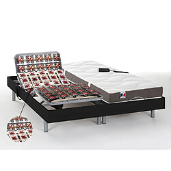 Vente-Unique Lit électrique de relaxation tout plots + matelas 100% latex 3 zones - 2 x 90 x 200 cm - Noir - JUPITER de DREAMEA