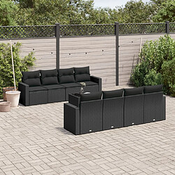 vidaXL Salon de jardin 9 pcs avec coussins noir résine tressée 