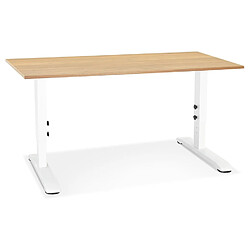 Alterego Bureau réglable en hauteur 'OSMOSE' en bois finition naturelle et métal blanc - 140x70 cm OSMOSE