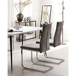 Beliani Chaise de salle à manger Chaise en porte-à-faux ROCKFORD Set de 2 Velours Gris